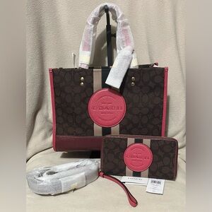 Coach Dempsey Carryall Bag in Signature Jacquard & Strawberry Pink + Wallet 4113